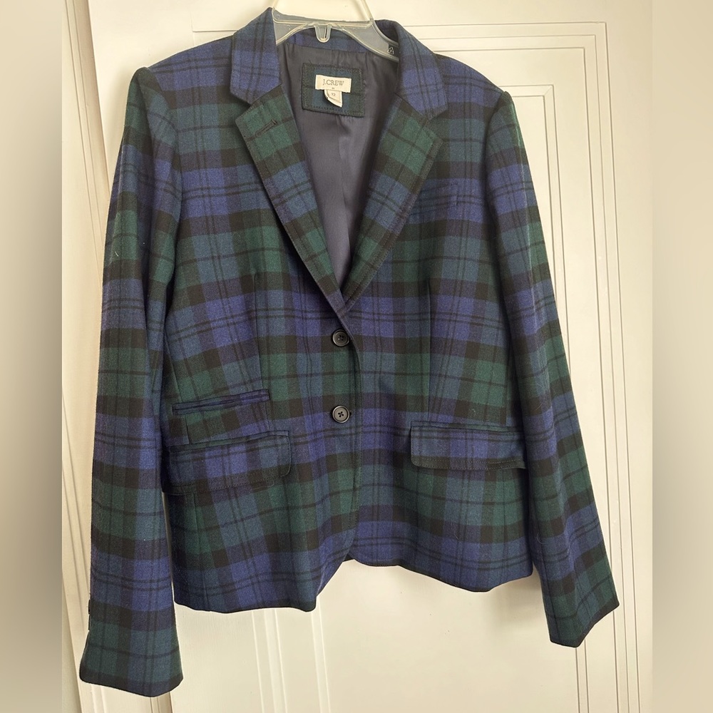 J. Crew black watch plaid blazer.